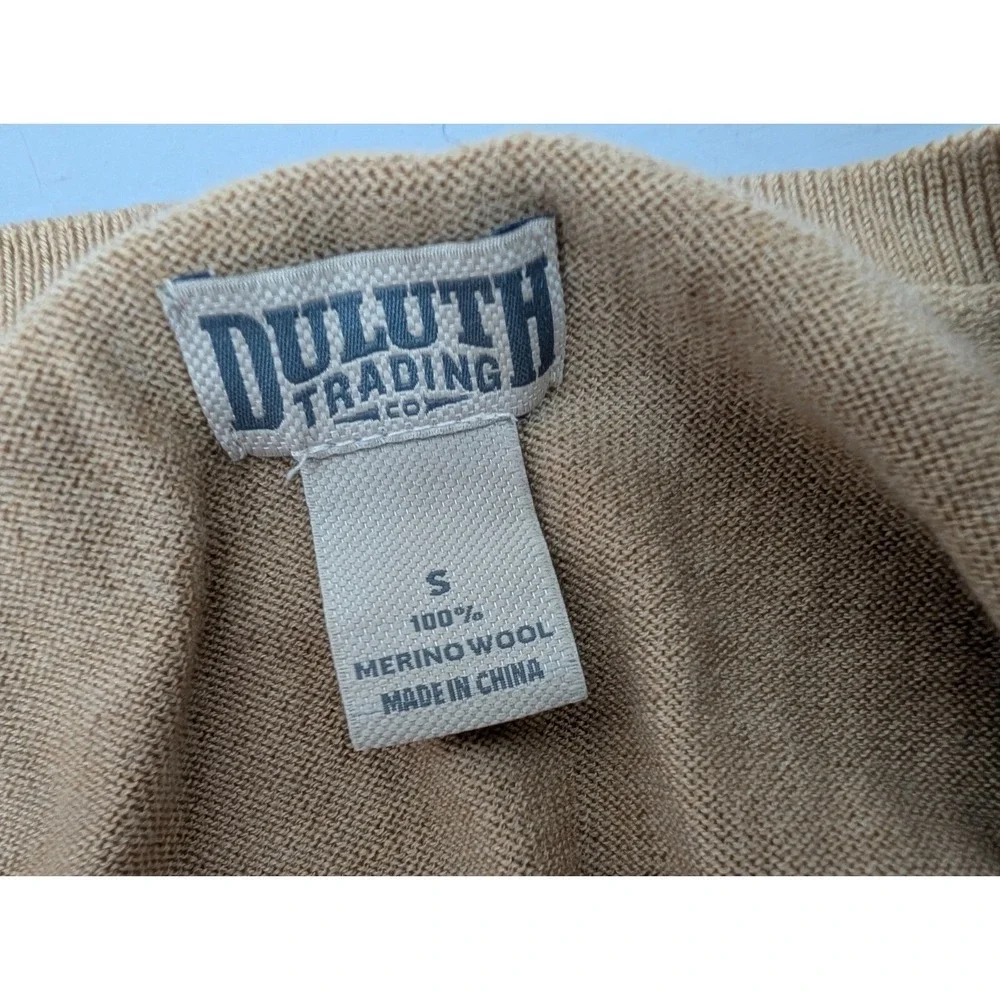 Duluth Trading Co Sweater Womens Sz Small Merino Wool V-Neck Pullover Preppy Tan